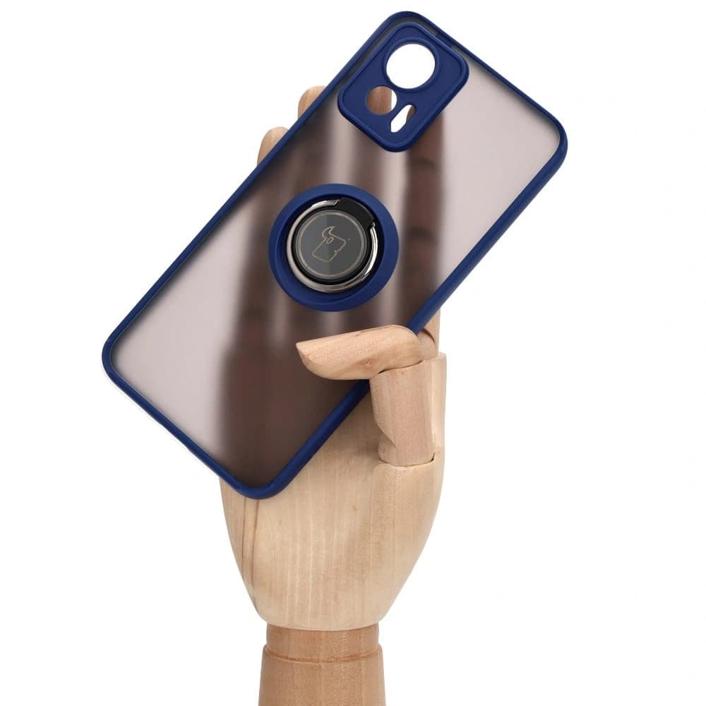 Caz Hybrid Ring Bizon Motorola Edge 30 Neo fumuriu cu un cadru bleu marin - 6