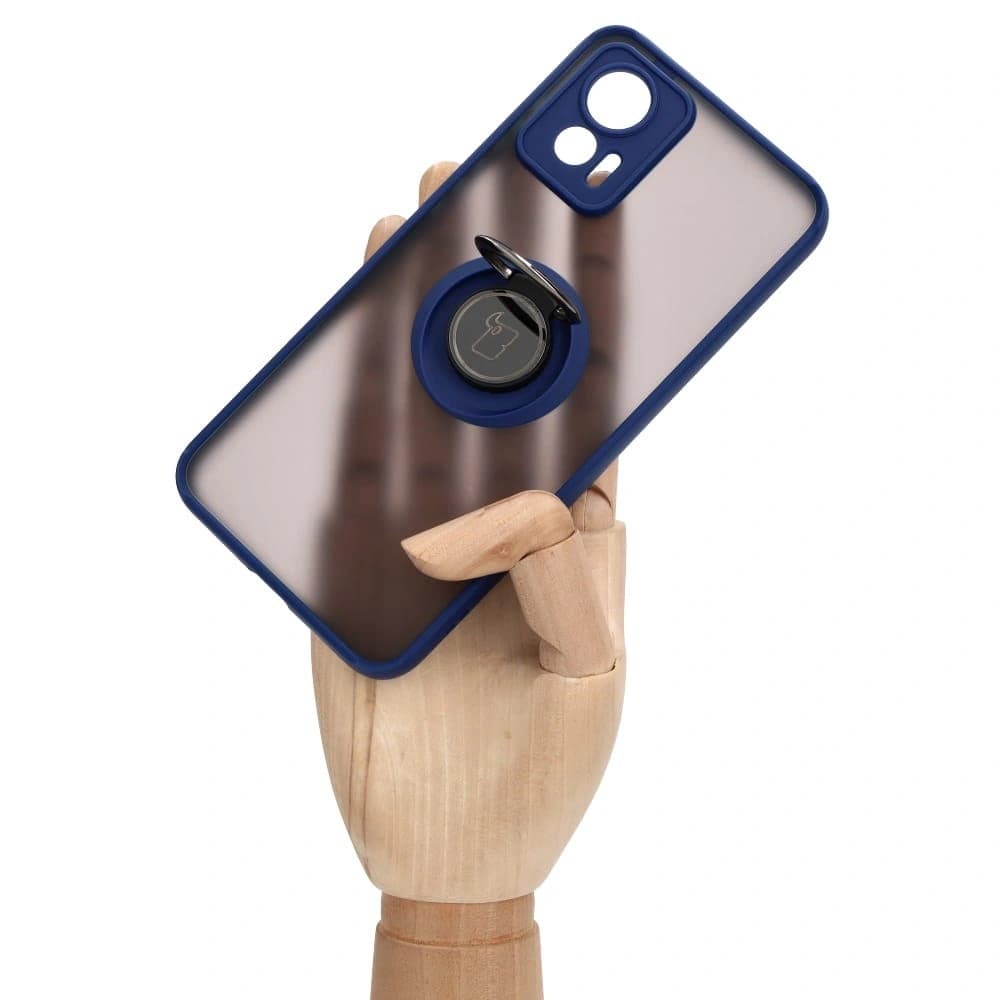 Caz Hybrid Ring Bizon Motorola Edge 30 Neo fumuriu cu un cadru bleu marin - 7