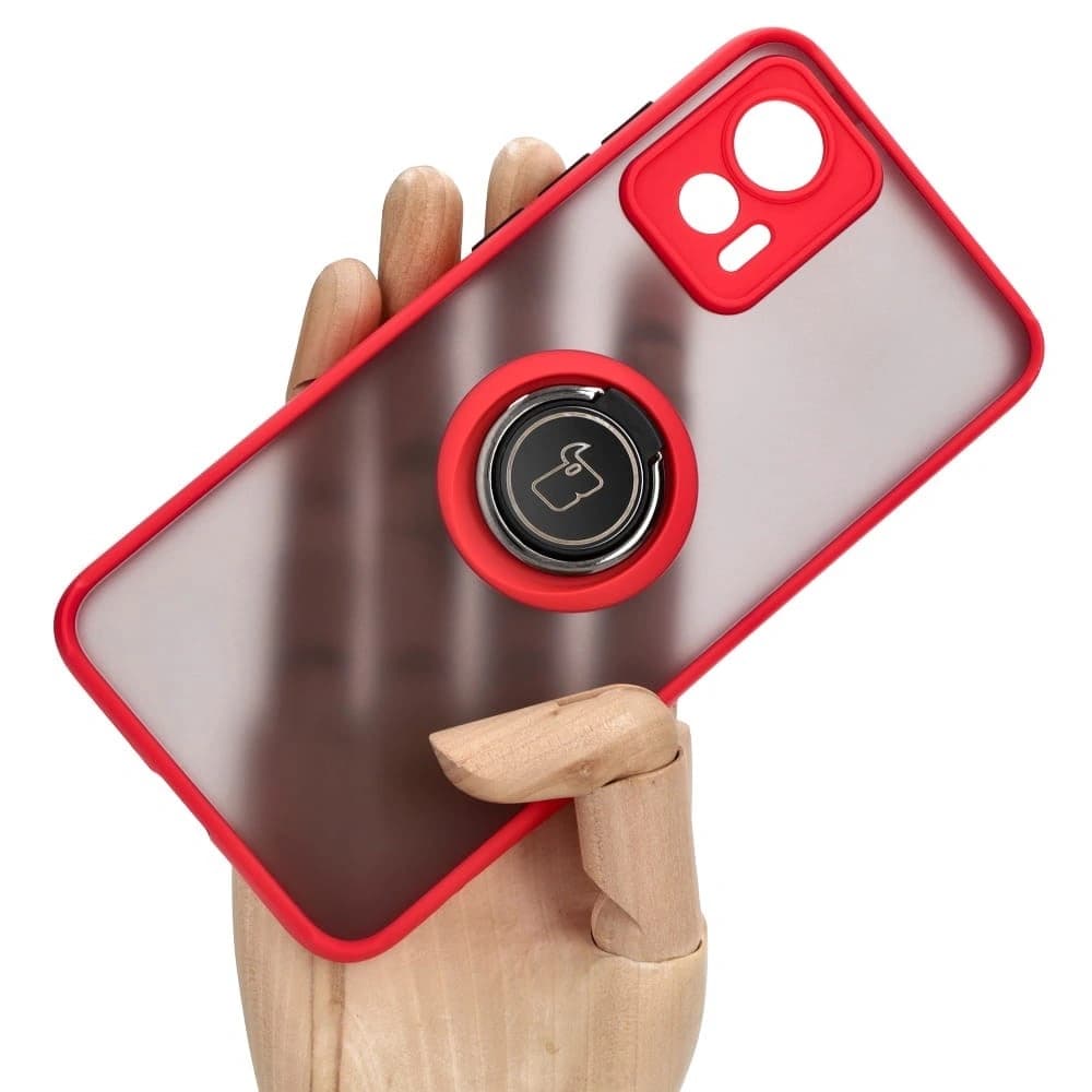 Bizon Case Hybrid Ring Motorola Edge 30 Neo smoky with a red frame