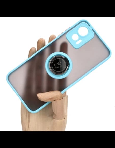 Bizon Case Hybrid Ring Motorola Edge 30 Neo smoky with a light blue frame