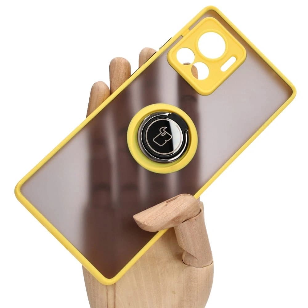 Bizon Case Hybrid Ring Motorola Edge 30 Ultra fumuriu cu un cadru galben