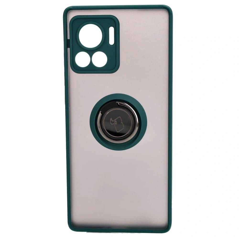 Etui s úchytem na prst Bizon Case Hybrid Ring pro Motorola Edge 30 Ultra kouřové s tmavě zeleným rámečkem - 2