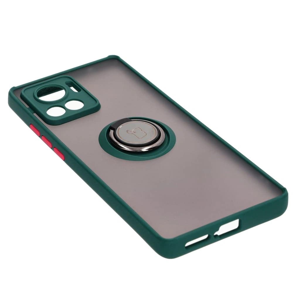 Etui s úchytem na prst Bizon Case Hybrid Ring pro Motorola Edge 30 Ultra kouřové s tmavě zeleným rámečkem - 4