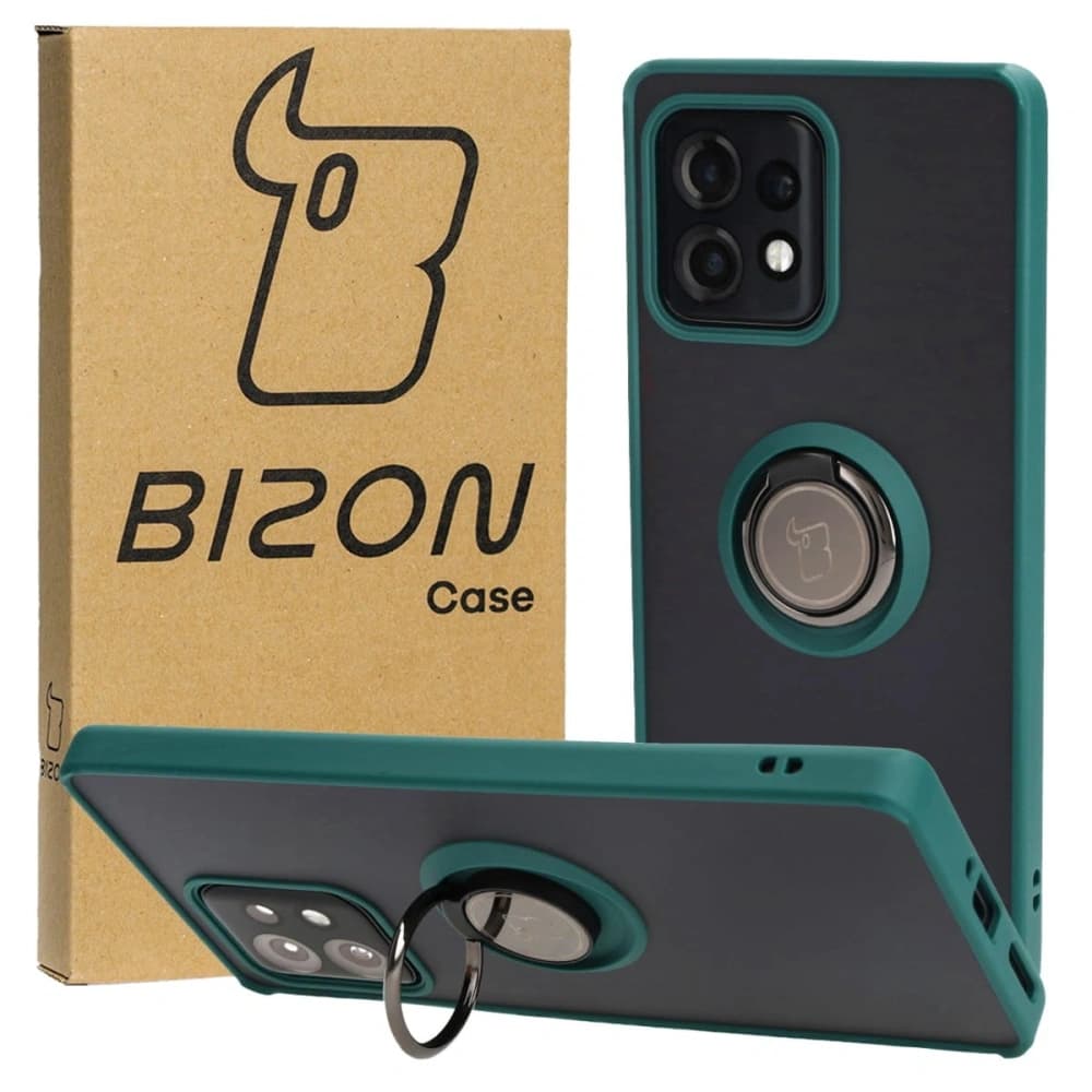 Bizon Case Hybrid Gyűrű Motorola Edge 40 Pro füstös színben, sötétzöld kerettel