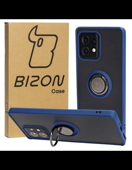 Bizon Case Hybrid Gyűrű Motorola Edge 40 Pro füstös színben, tengerészkék kerettel.