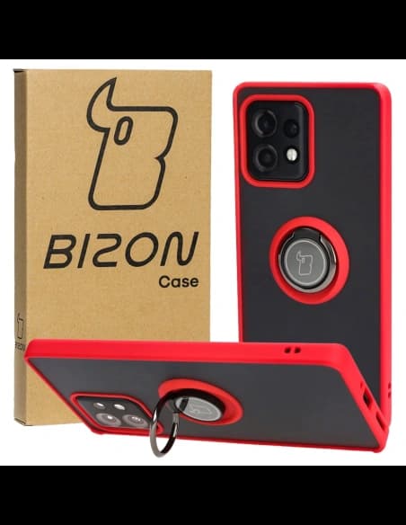 Bizon Case Hybrid Gyűrű Motorola Edge 40 Pro füstös színben, piros kerettel