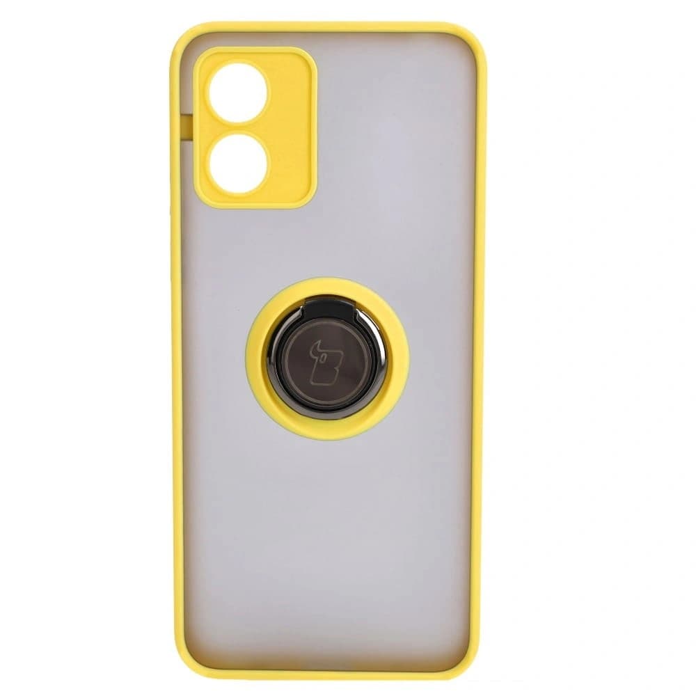 Bizon Case Hybrid Ring Motorola Moto E13 rauchig mit einem gelben Rahmen - 2