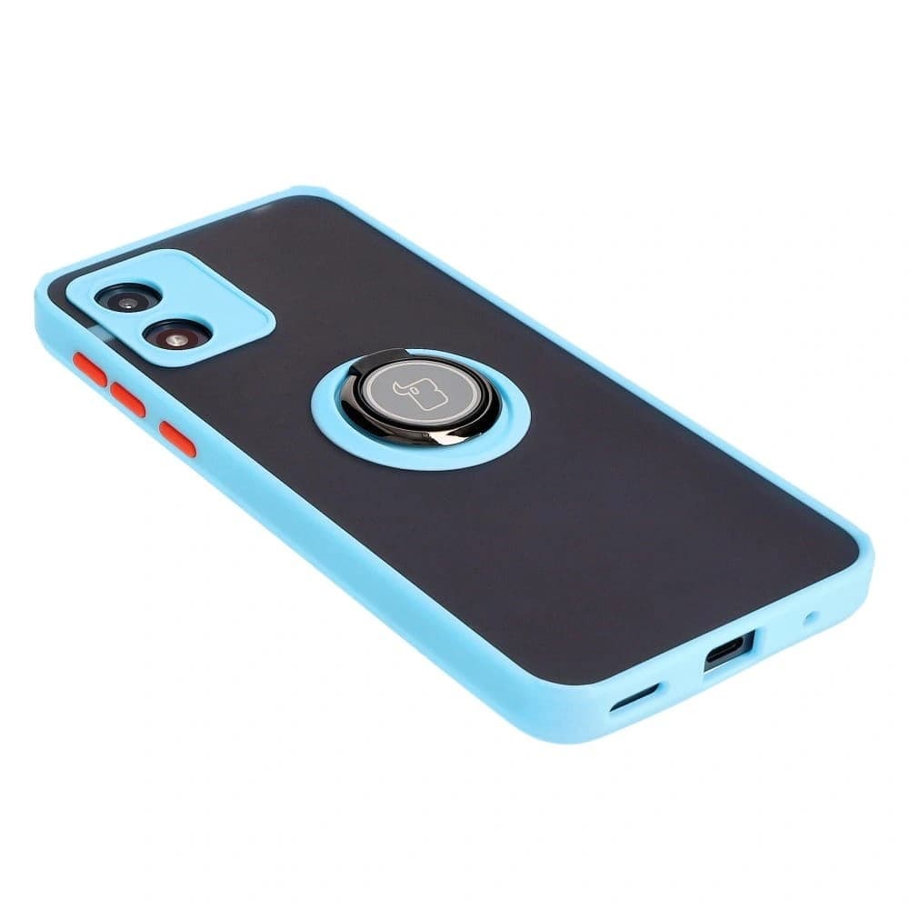 Bizon Case Hybrid Ring Motorola Moto E13 rauchig mit einem hellblauen Rahmen - 4