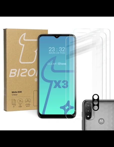 Tvrzené sklo Bizon Glass Clear - 3 ks + objektiv Moto E20