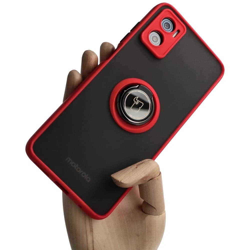 Bizon Case Hybrid Ring Motorola Moto E22 / E22i füstös piros kerettel - 1