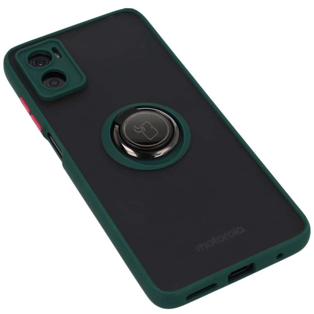 Bizon Case Hybrid Ring Motorola Moto E22 / E22i rauchig mit einem dunkelgrünen Rahmen - 4