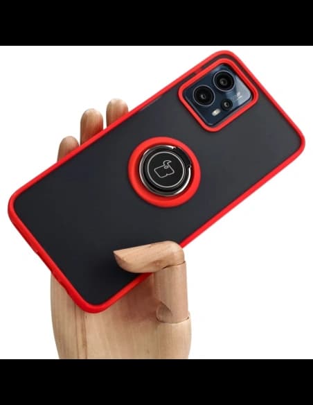 Bizon Case Hybrid Ring Motorola Moto G13 / G23 / G53 5G fumuriu cu un cadru roșu