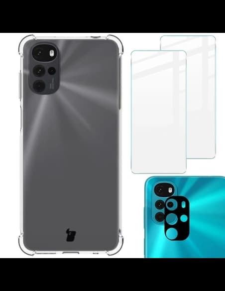 Bizon Case Clear Pack carcasă + 2x sticlă de ecran + sticlă pentru obiectiv Moto G22 clar