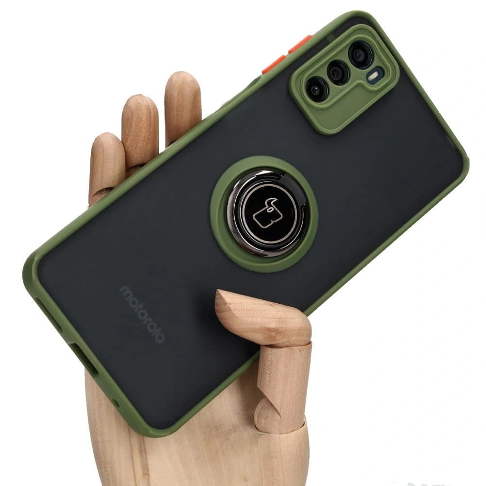 Bizon Case Hybrid Ring Motorola Moto G42 füstös zöld kerettel