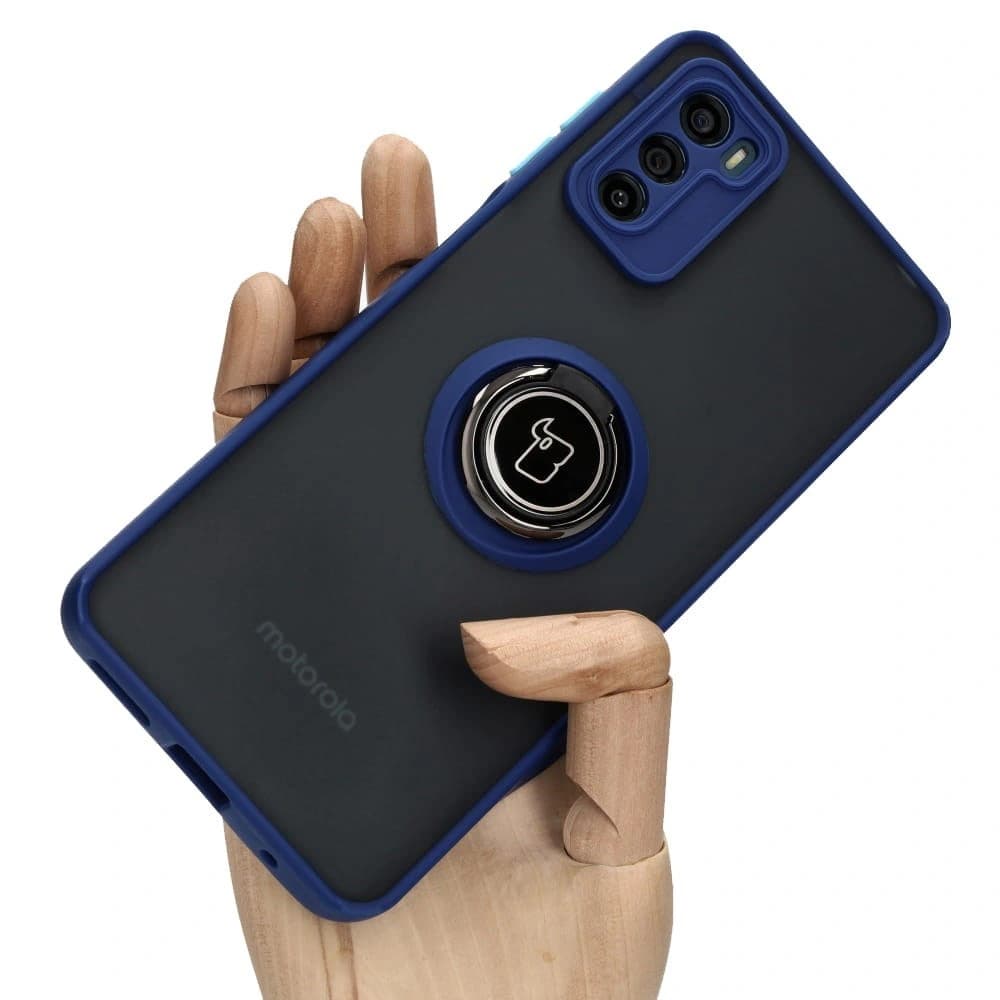 Bizon Case Hybrid Ring Motorola Moto G42 füstös színben, tengerészkék kerettel