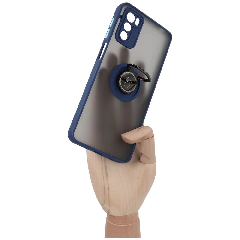 Bizon Case Hybrid Ring Motorola Moto G42 füstös színben, tengerészkék kerettel - 7