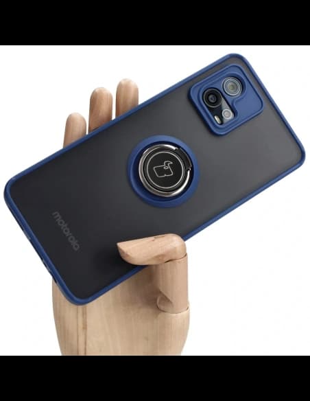 Bizon Case Hybrid Ring Motorola Moto G72 füstös színben, tengerészkék kerettel