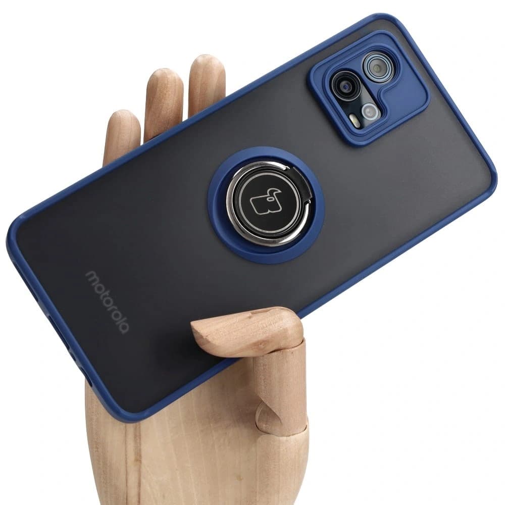 Bizon Case Hybrid Ring Motorola Moto G72 rauchig mit einem marineblauen Rahmen - 1