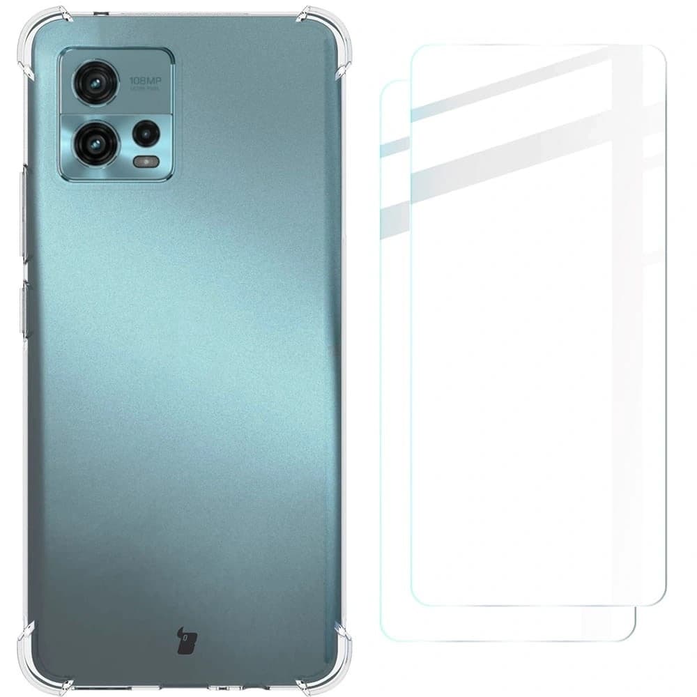 Bizon Case Clear Pack tok + 2x kijelzőfólia Motorola Moto G72 átlátszó