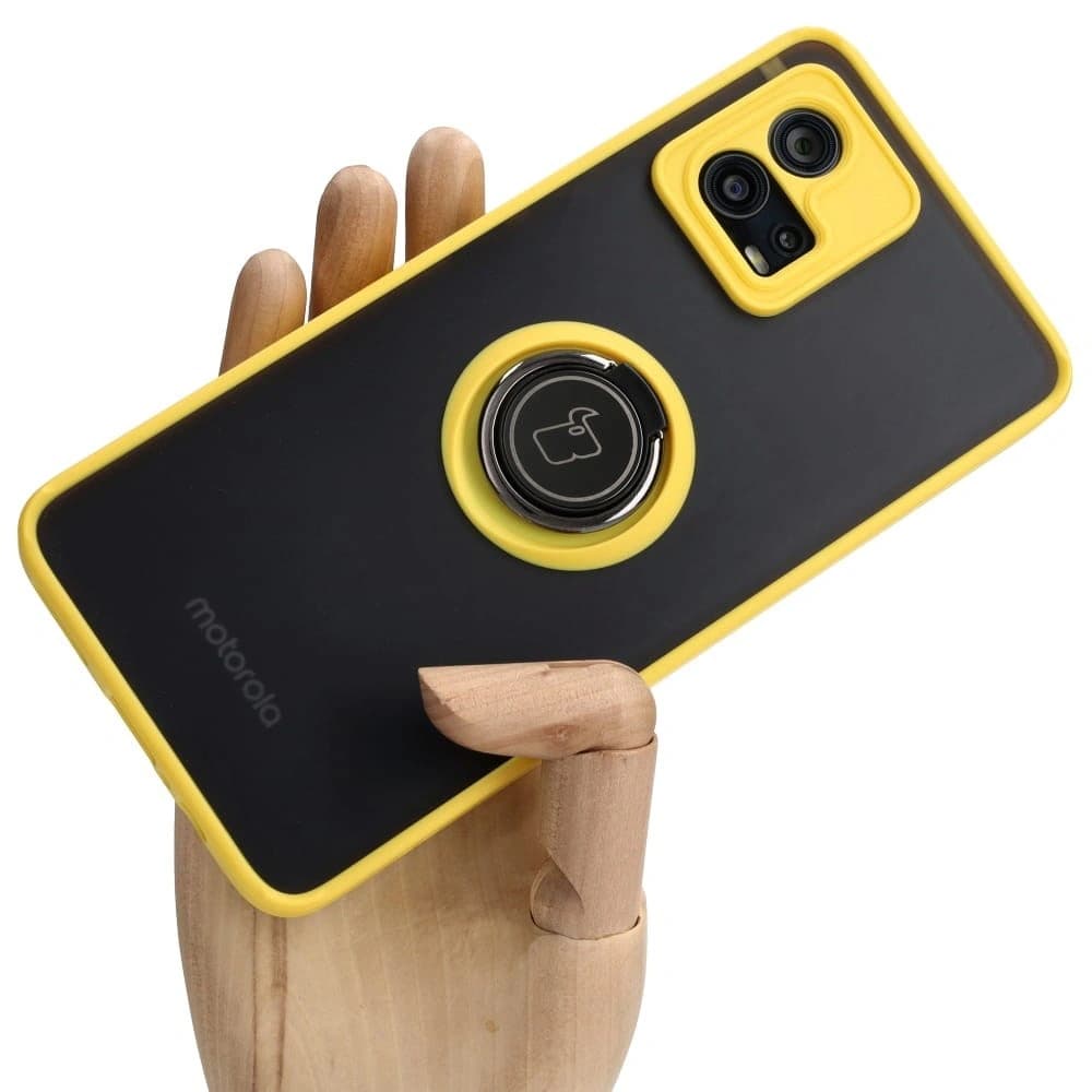 Bizon Case Hybrid Ring Motorola Moto G72 füstös sárga kerettel - 1