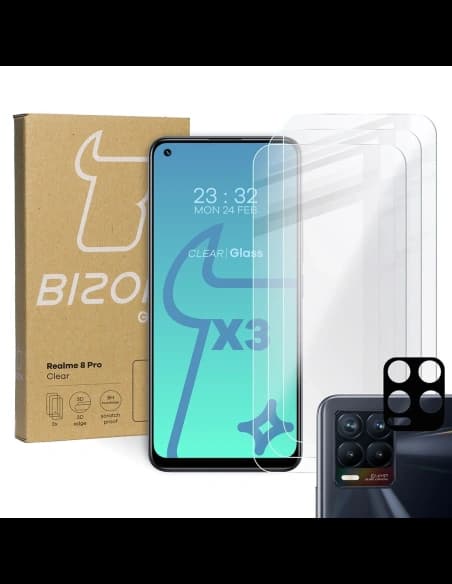 Bizon Glass Clear tempered glass - 3 pcs. + lens glass Realme 8 Pro