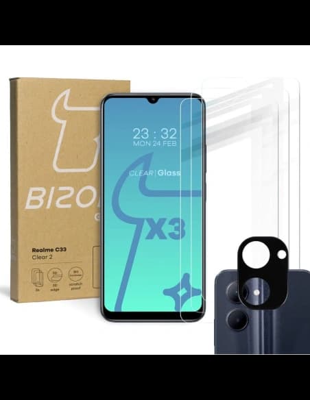 BIZON Clear 2 3x sticlă pentru ecran + sticlă pentru cameră Realme C33