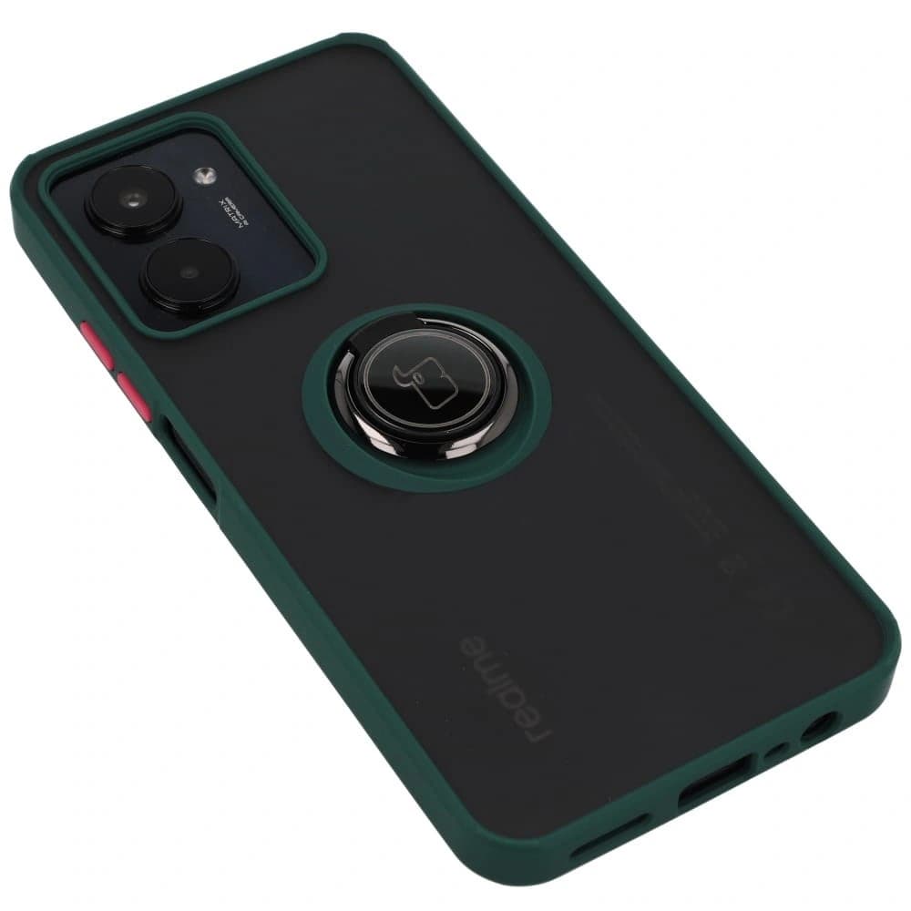 Pouzdro s úchopem na prst Bizon Case Hybrid Ring pro Realme C33 / C30 / Narzo 50i Prime kouřové s tmavě zeleným rámem. - 5