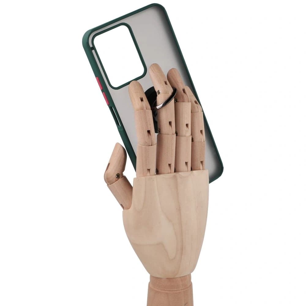 Pouzdro s úchopem na prst Bizon Case Hybrid Ring pro Realme C33 / C30 / Narzo 50i Prime kouřové s tmavě zeleným rámem. - 9