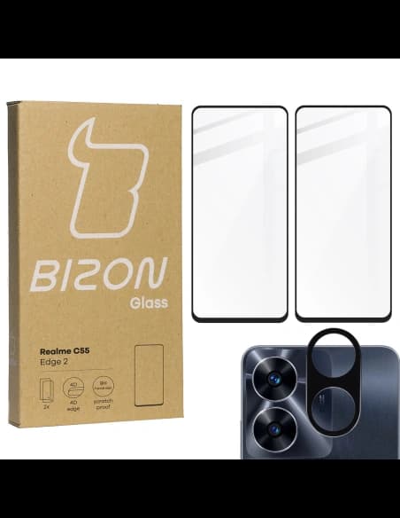 2x Sklo na displej + sklo na fotoaparát BIZON Edge 2 pro Realme C55