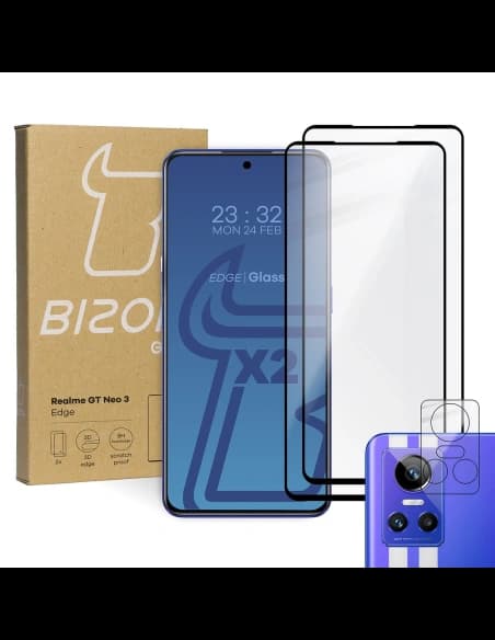 Bizon Glass Edge edzett üveg - [2 PACK] + lencsevédő Realme GT Neo 3 fekete