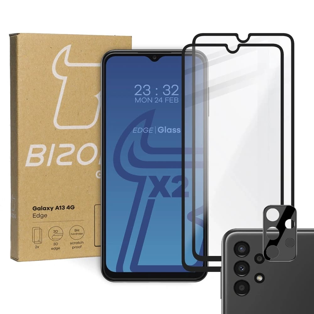 Bizon Glass Edge sticlă călită - [2 PACK] + protecție lentilă Samsung Galaxy A13 4G negru - 1