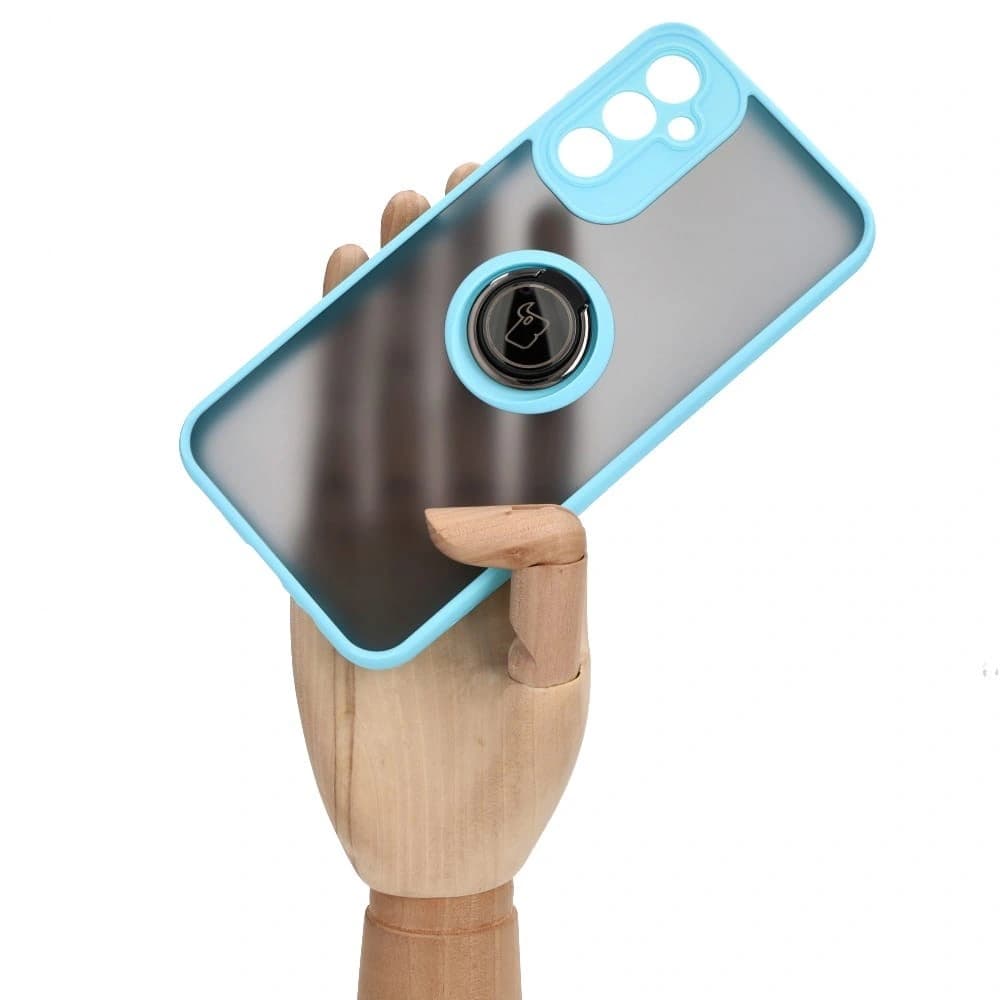 Bizon Case Hybrid Ring Samsung Galaxy A14 4G / 5G fumuriu cu un cadru albastru deschis - 6