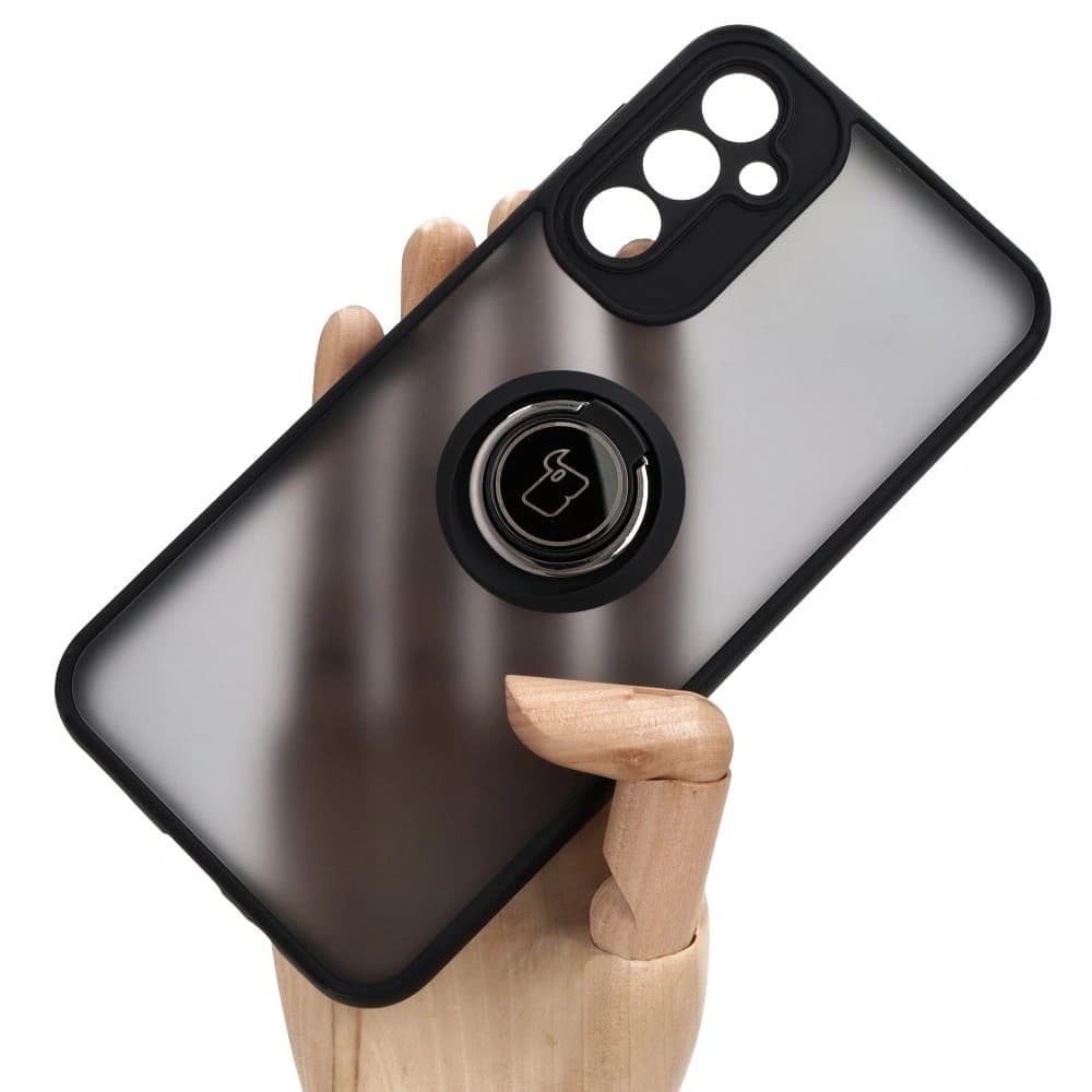 Bizon Case Hybrid Ring Samsung Galaxy A14 4G / 5G fumuriu cu un cadru negru