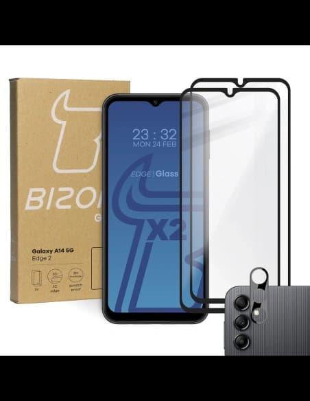 BIZON Edge 2 2x sticlă pentru ecran + sticlă pentru cameră Samsung Galaxy A14 4G/5G