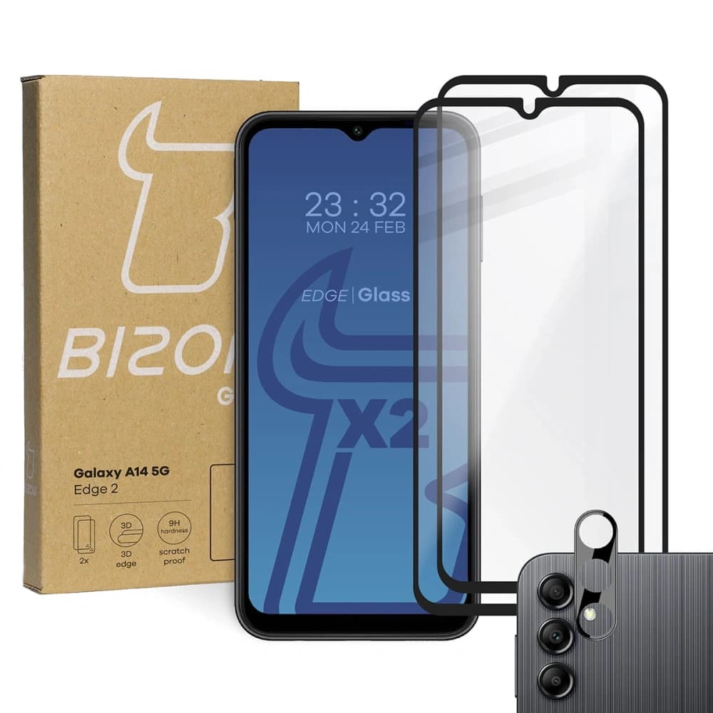 BIZON Edge 2 2x Bildschirmglas + Kameraglas Samsung Galaxy A14 4G/5G