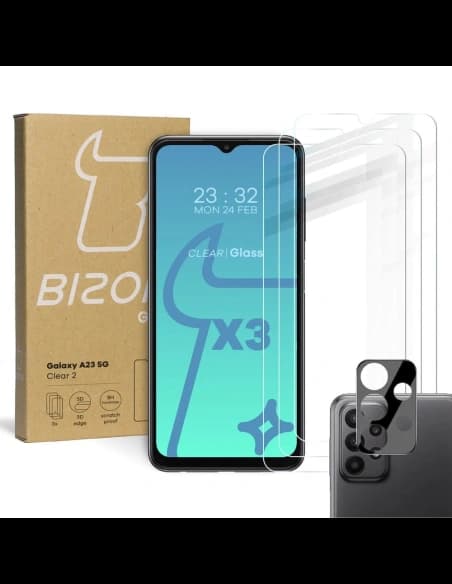 BIZON Clear 2 csomag 3x képernyőüveg + kameraüveg Samsung Galaxy A23 5G