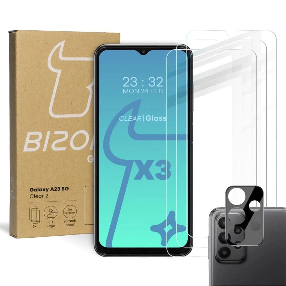 BIZON Clear 2 csomag 3x képernyőüveg + kameraüveg Samsung Galaxy A23 5G
