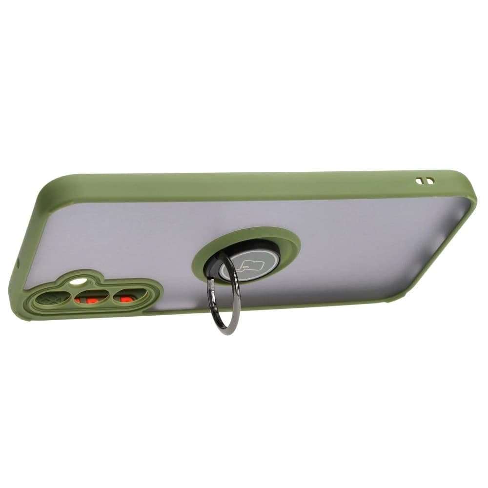 Etui z uchwytem na palec Bizon Case Hybrid Ring do Samsung Galaxy A24 4G kouřové se zeleným rámem - 5