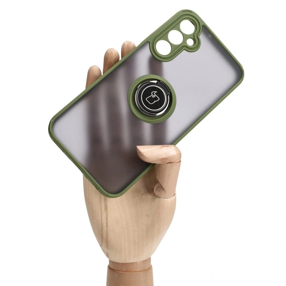 Etui z uchwytem na palec Bizon Case Hybrid Ring do Samsung Galaxy A24 4G kouřové se zeleným rámem - 6