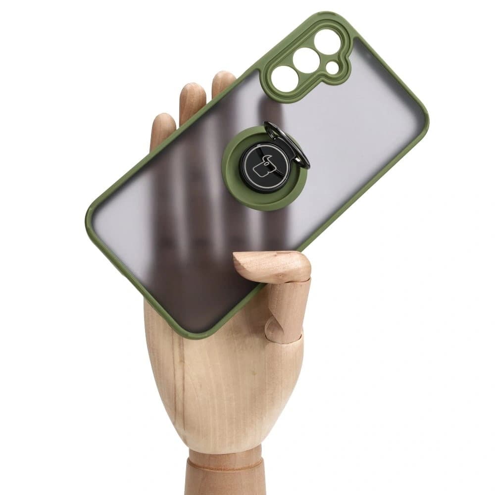 Etui z uchwytem na palec Bizon Case Hybrid Ring do Samsung Galaxy A24 4G kouřové se zeleným rámem - 7