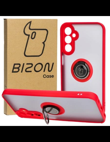 Etui s úchytem na prst Bizon Case Hybrid Ring do Samsung Galaxy A24 4G kouřové s červeným rámem