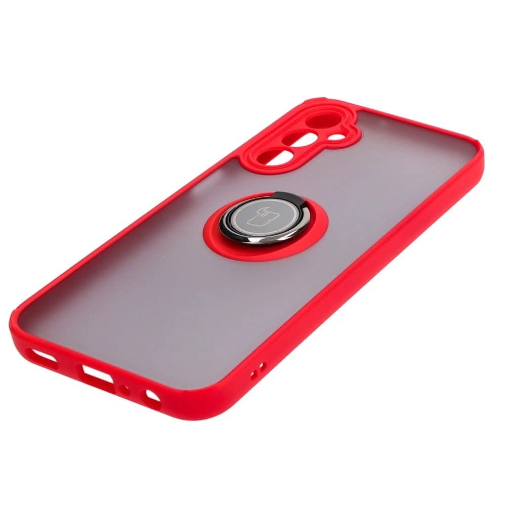 Etui s úchytem na prst Bizon Case Hybrid Ring do Samsung Galaxy A24 4G kouřové s červeným rámem - 3