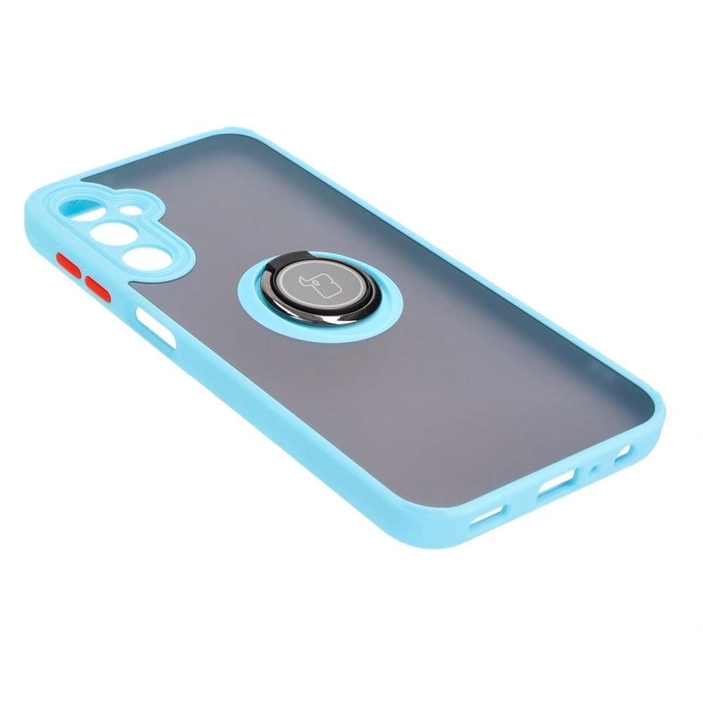 Etui s úchopem na prst Bizon Case Hybrid Ring do Samsung Galaxy A24 4G kouřové s jasně modrým rámem - 4