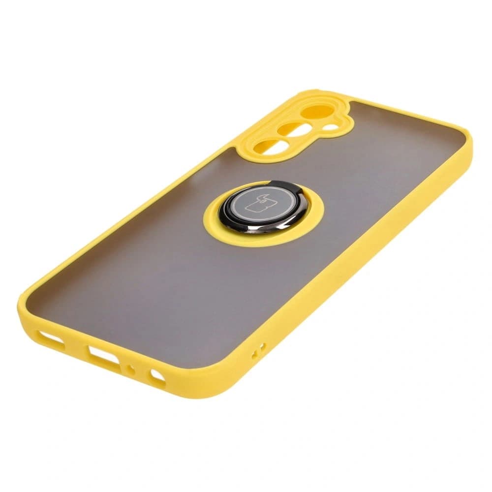 Etui s úchopem na prst Bizon Case Hybrid Ring pro Samsung Galaxy A24 4G kouřové s žlutým rámem - 3