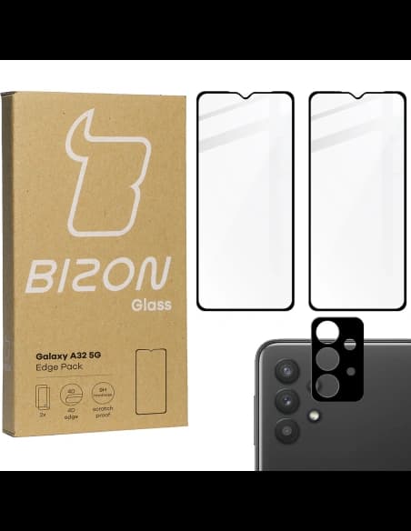 BIZON Edge Pack 2x képernyő üveg + kamera üveg Samsung Galaxy A32 5G