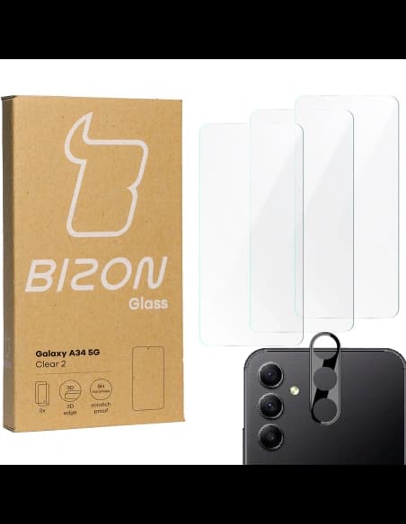 BIZON Clear 2 3x sticlă de protecție pentru ecran + sticlă pentru cameră Samsung Galaxy A34 5G