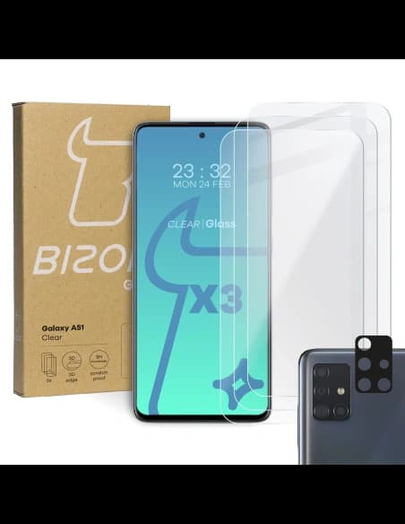 Bizon Glass Clear 3x gehärtetes Glas + Linsenglas Samsung Galaxy A51