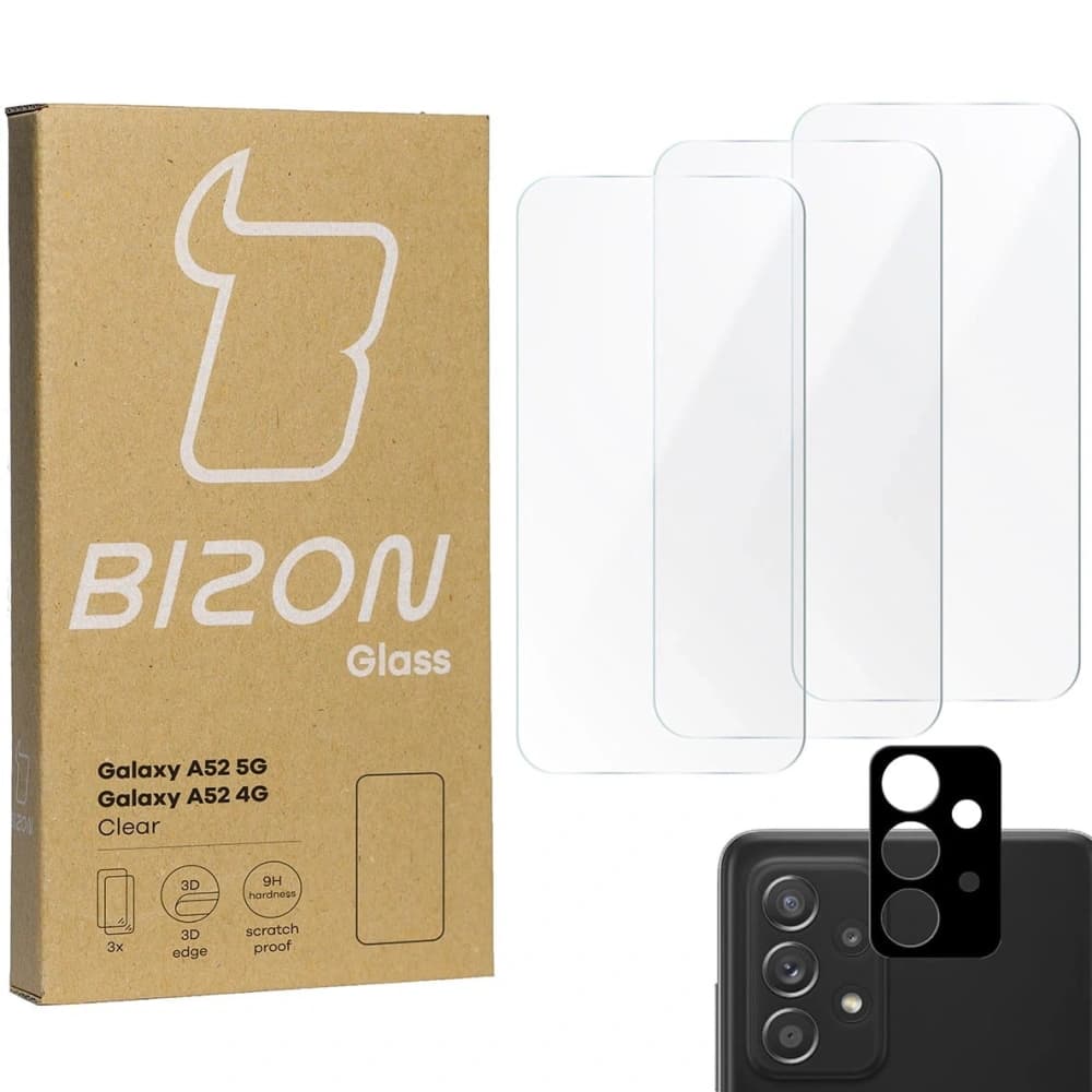Bizon Glass Clear tempered glass - 3 pcs. + lens glass Samsung Galaxy A52s 5G A52 4G/5G - 1
