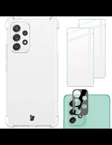 Etui + 2x sklo na obrazovku + objektiv Bizon Case Clear Pack pro Samsung Galaxy A53 5G průhledné