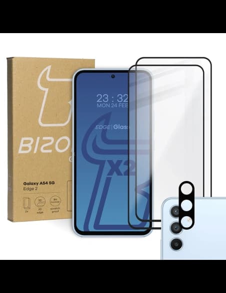 BIZON Edge 2 2x sticlă pentru ecran + sticlă pentru cameră Samsung Galaxy A54 5G